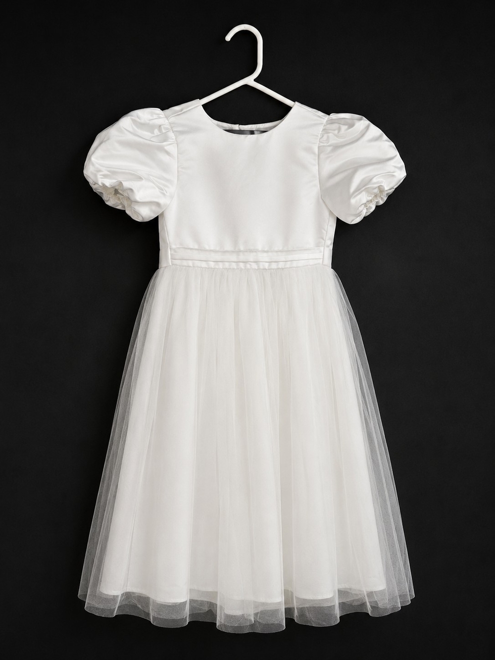 Primark White Girls Formal Puff Sleeve Tulle Dress Size 10-11 yrs